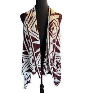 Sweater Vest Womens One Size Aztec Long Knit Duster Maroon Black Pronto‎ Western